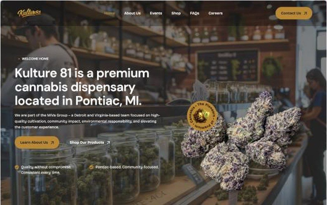 Kulture 81 homepage: a premium cannabis dispensary in Pontiac, Michigan